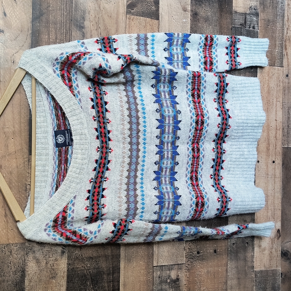 American Eagle Fair Isle Wool blend Knit Sweater Sz Med Wom